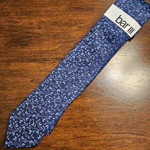 Bar III Navy Tie with Light Blue Leaf Pattern
